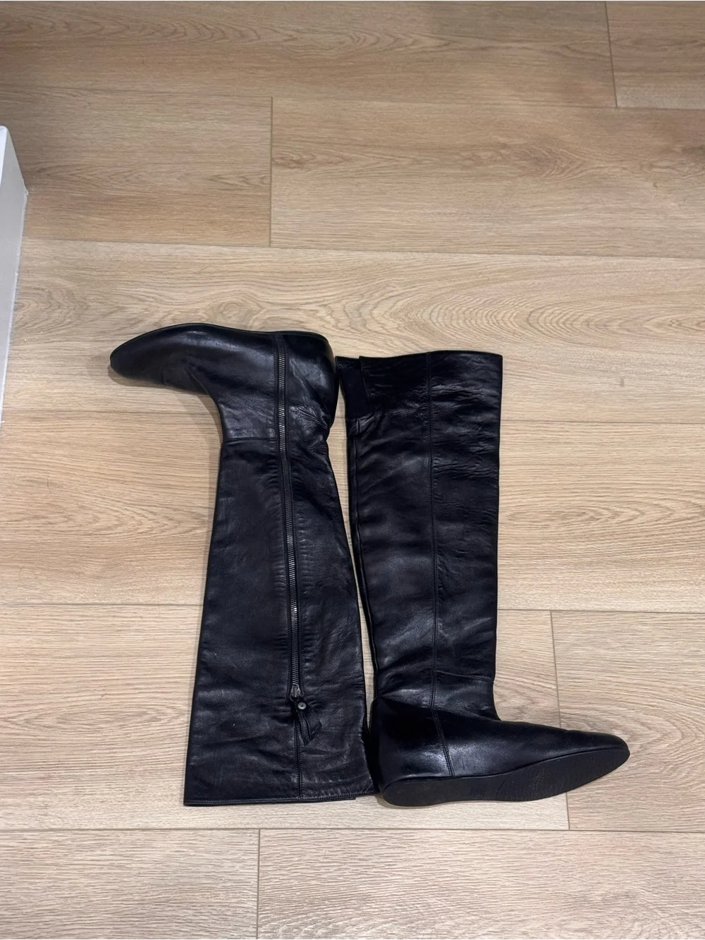 Stuart Weitzman Black Over-the-Knee Stretch Leather Boots